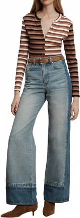 Veronica Beard Long Sleeve Dilia Top In Malt/navy/red Oak