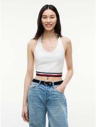 Tommy Hilfiger Womens Tommy Jeans Slim Fit Halter Crop Top - White - XS