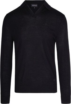 Emporio Armani Semi-Transparent Virgin Wool Knit Pullover With Shirt Collar