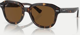 Ray-Ban Erik - Occhiali da sole squadrati tartarugati con lenti marrone scuro polarizzate
