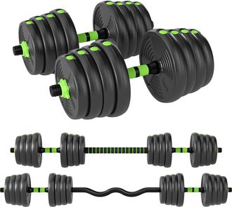 OEM Juego De Mancuernas Ajustables 30 Kg 3 En 1 Con Barras De Conexi&oacute;n Y Mangos Antideslizantes Para Gimnasio En Casa Verde