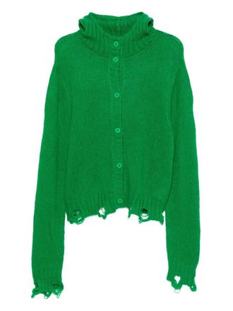 Charles Jeffrey Loverboy Rabbit Balaclava button-front cardigan - unisex - Mohair/Lambs Wool/Nylon - M - Green