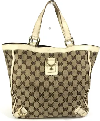 Gucci Gg Canvas Beige Ivory Gg Canvas Leather Shoulder Bag Tote Bag (Pre-Owned)