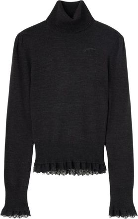 Ganni Merino Turtleneck met kanten details - Dames - Coltruien - Zwart - S - Wol - Truien & Vesten