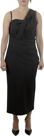 Moschino Zwarte Midi Jurk met Ongelijke Mouwen - Dames - Casual kleedjes - Zwart - L - Kleedjes