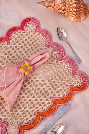 Anthropologie Coro Cora Handwoven Hibiscus Napkin Rings, Set of 4