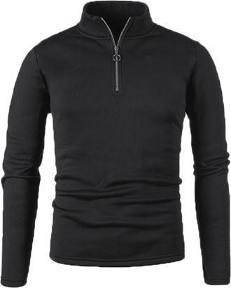 Generic Mens Slim Quarter Zip Pullover Performance Long Sleeve Shirt Sweaters Lightweight Solid Mock Neck Sweater, Black, XL