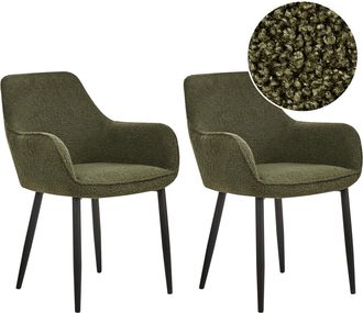 Beliani Beliani - Conjunto De 2 Sillas De Comedor Modernas Tapicer&iacute;a De Tela Boucl&eacute; Con Reposabrazos Asiento Sal&oacute;n Comedor Verde Oscuro Alden