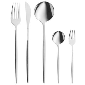 Beliani Cuberter&iacute;a Moderna Conjunto 30 Cubiertos Para 6 Personas Cuchillo Tenedor Cuchara Cucharilla Tenedor Para Postre Acero Inoxidable Plateado Rigatoni