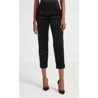 Temperley London Lynx Velvet Tapered Trouser in Black Tonal Leopard at Nordstrom, Size 12
