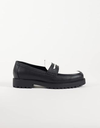 Asos mocassini penny con suola a carrarmato neri e bianchi-Nero