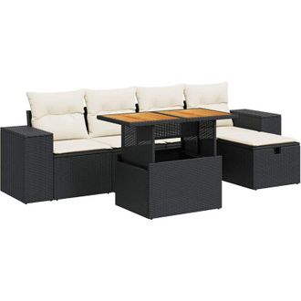 vidaXL Vidaxl - Set Sof&aacute;s Jard&iacute;n Y Cojines 6 Pzas Rat&aacute;n Sint&eacute;tico Acacia Negro
