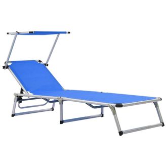 vidaXL Tumbona Plegable Con Techo Aluminio Y Textileno Azul Vidaxl