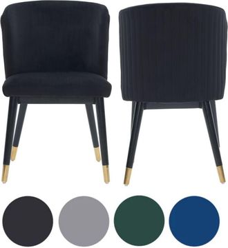 Life Interiors Set of 2 Black Sofina Modern Velvet Dining Chairs with Tufted Back - Wooden Frame & Gold-Tipped Rubberwood Legs
