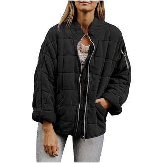 Generic Womens Dolman Lightweight Quilted Jackets Zip Up Long Sleeve Jackets Loose Short Winter Quilted Cotton-Padded Jacket Warm Winter Outwears Dolman Stand