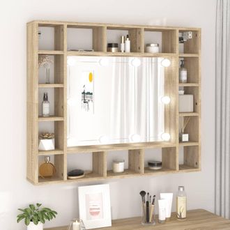 Berkfield Home Mirror Cabinet with LED Sonoma Oak 91x15x76.5 cm in Brown