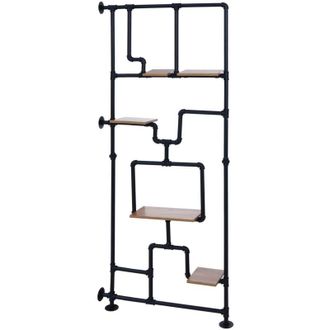 Hhg [NON UTILIZZATO] Divisorio con ripiani HHG-614, scaffale da soggiorno, metallo industriale melaminico MVG 203x80x20 cm, marrone