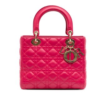 Dior Pre-owned Womens Lady Top Handle Quilted Bag - Poppy Leather - One Size