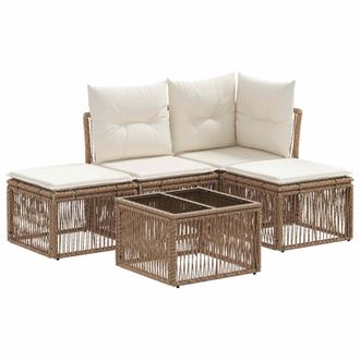 vidaXL Conjunto De Sof&aacute;s De Jard&iacute;n 5 Pcs Beige Rat&aacute;n Sint&eacute;tico Vidaxl
