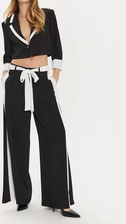 Imperial Side Contrast Stripe Belted Pants In Black, White