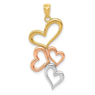 Diamond2Deal 14k Yellow Gold Rose White Rhodium Hearts Pendant