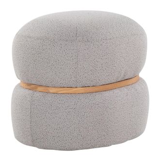 Cinch Contemporary Pouf Ottoman in Grey Fabric and Natural Wood