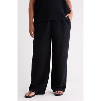 Eileen Fisher Crinkled Organic Cotton Drawstring Pants in Black at Nordstrom, Size 2X