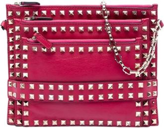 Valentino Pre-owned Clutches, female, Pink, Size: ONE SIZE Pre-owned Studded Crossbody Bag
