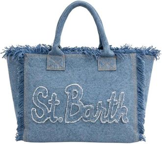 MC2 Saint Barth Spacious Denim Patch Tote Bag with Fringed Edges