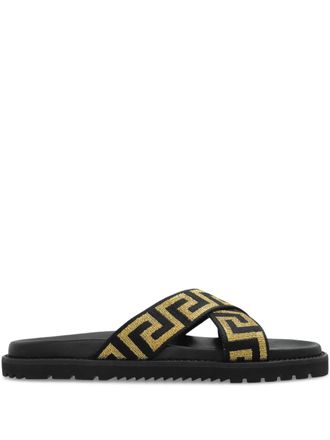 Versace Greca-embellished slides - men - Polyurethane/Rubber/Fabric - 40.5 - Black