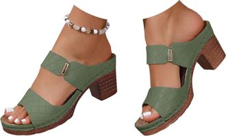 Generic Block Heel Sandals for Women Heeled Sandals for Women Open Toe Slip on Block Womens Chunky Mid Heels Ankle Square Sandal Slippers Casual Comfortable S