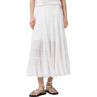AllSaints Eva Tiered Midi Skirt in Chalk White at Nordstrom, Size 10