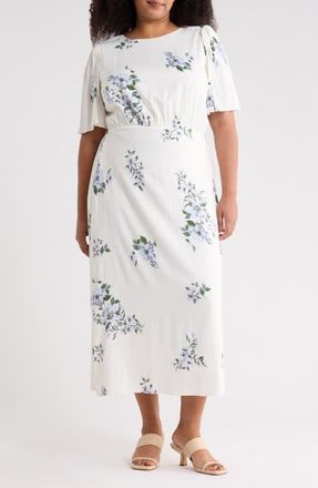 Sugarlips Porto Floral Smocked Midi Dress in White-Blue-Multi at Nordstrom, Size 2X