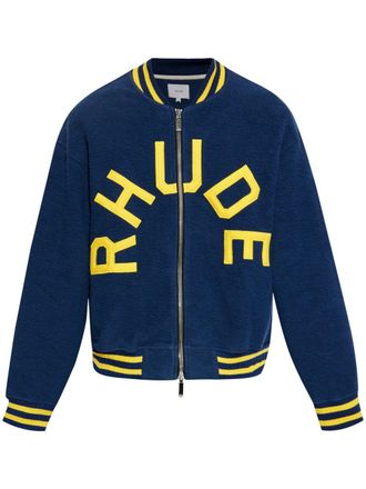 Rhude logo-appliqu&eacute; terry varsity jacket - Blue