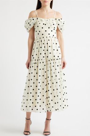 Lucy Paris Catarina Off the Shoulder Maxi Dress in Cream Black at Nordstrom, Size X-Small