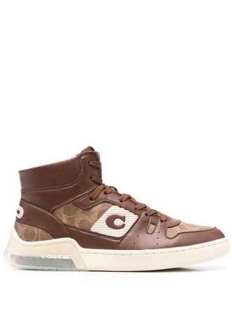 Coach side logo-patch high-top sneakers - men - Calf Leather/Rubber/Fabric/Fabric - 11 - Brown