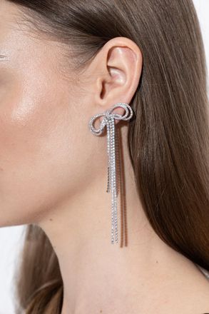 Self Portrait Long Earrings With Shimmering Crystals, Womens, Silver