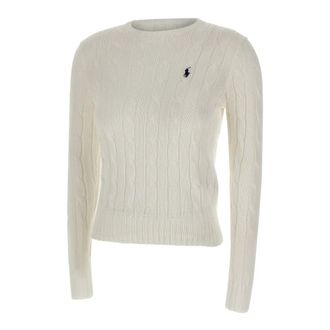 Polo Ralph Lauren Round-neck Knitwear, female, White, Size: XL Cable Knit Sweater