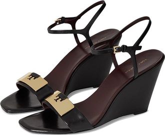 Tory Burch Gigi Wedge Sandal 80Mm Womens Sandals Perfect Black/Gold : 10.5 M, Leather