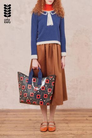 Orla Kiely Womens Navy Geometric Floral Print Large Tote Bag With Dual Handles - One Size