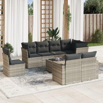 vidaXL Set Muebles Jard&iacute;n 9 Pzas Y Cojines Rat&aacute;n Sint&eacute;tico Gris Claro Vidaxl