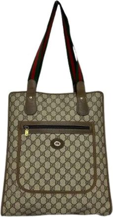 Gucci Pre-owned PVC Leather Tote Bag - Dames - Vintage Shopper - Bruin - ONE Size - Leer - Vintage
