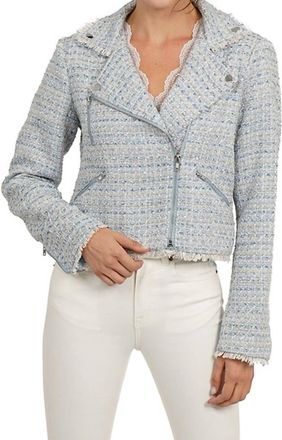 Love Token Tweed Moto Jacket In Baby Blue