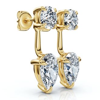 Pompeii3 3Ct Diamond Studs & Earring Jackets 14k Gold Pear Shape Lab Grown