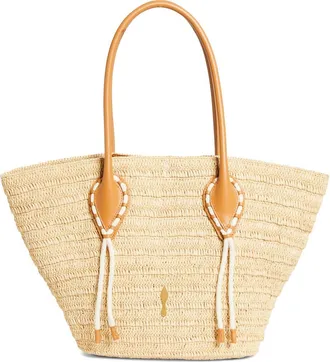 Christian Louboutin Large Woven Raffia Basket Tote in 6370 Natural/cuoio at Nordstrom