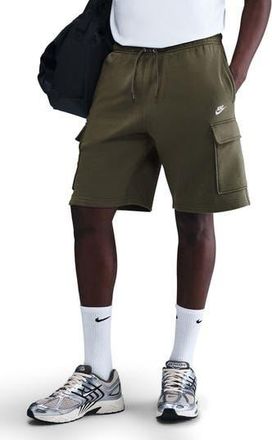 Nike Brushed Fleece Cargo Shorts in Medium Olive/White at Nordstrom Rack, Size Small