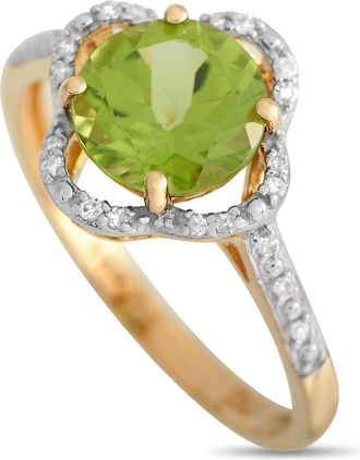 Luxury Bazaar 14K Yellow Gold 0.10ct Diamond and Peridot Quatrefoil Ring RC4-11976YPE