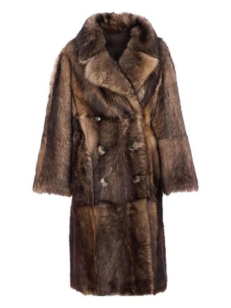 Yves Salomon double-breasted leather coat - women - Lambskin - 38 - Brown