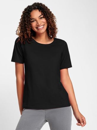 Casual Looks Kurzarmshirt CASUAL LOOKS Kurzarm-Shirt, Damen, Gr. 36, schwarz, 95% Baumwolle, 5% Elasthan, unifarben, Rundhals, Shirts Kurzarmshirt