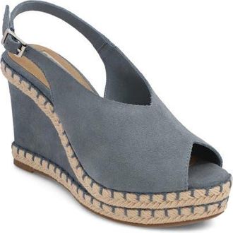 Mia Marjori Slingback Espadrille Peep Toe Platform Wedge Sandal in Denim Sued at Nordstrom, Size 7.5